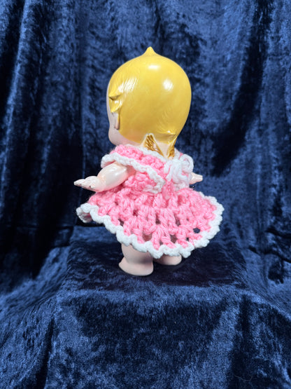 Vintage Chalkware Kewpie Figurine – Byron Molds Angel with Crochet Dress