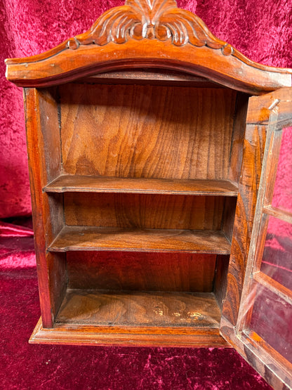 Vintage Curio Cabinet - Ornate Wood Wall Mounted Trinket Shelf - 13" Tall