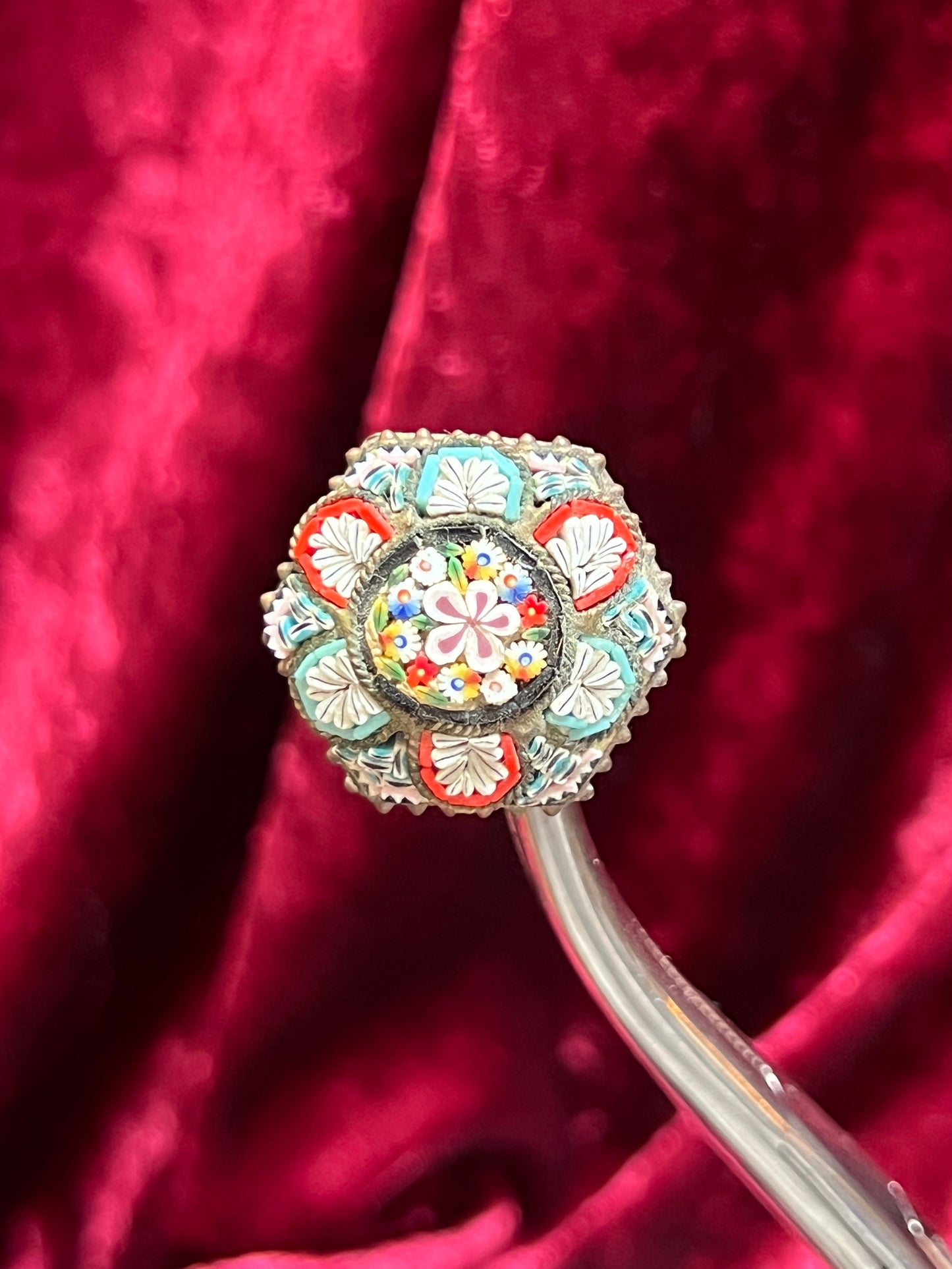 Vintage Jewelry - Brooch - Italian Micro Mosaic - Hexagonal Floral Tile