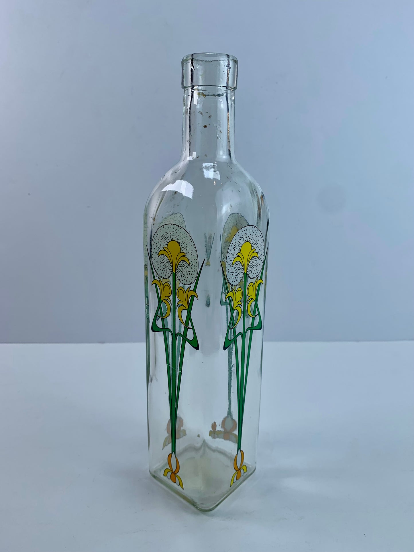 Vintage Kitchen - Glass Oil Bottle - Art Nouveau Floral Design