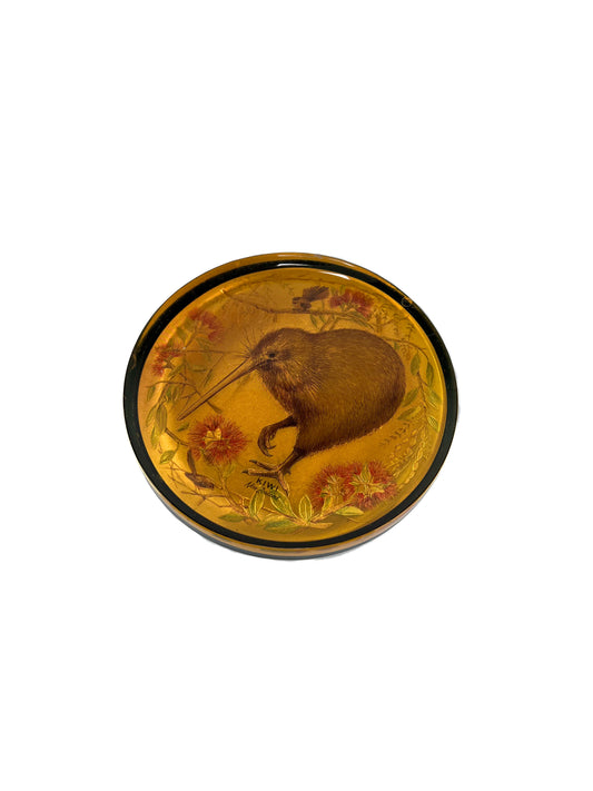 Vintage Barware - Souvenir Coaster - New Zealand Kiwi - Fiordland Souvenirs Ltd - 1994