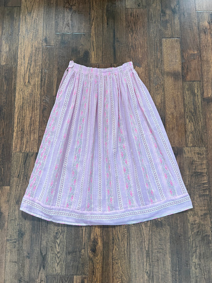 Vintage Circle Skirt - Pink Floral Stripe Semi Sheer Midi - Small