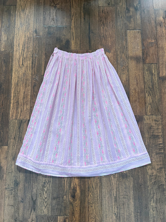 Vintage Circle Skirt - Pink Floral Stripe Semi Sheer Midi - Small