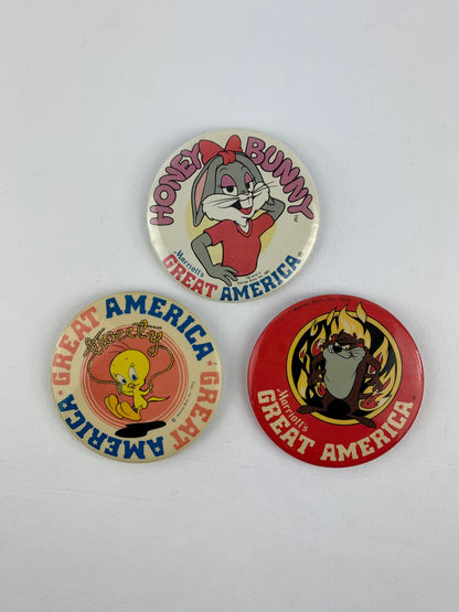 Vintage 1970's - 1980's Looney Tunes Great America Pinback Buttons - Set of 3