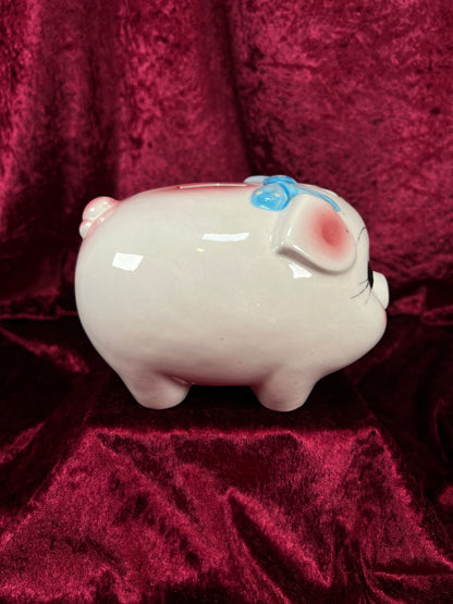 Vintage Ceramic Piggy Bank - Anthropomorphic Blue Eyed Kitsch Pig
