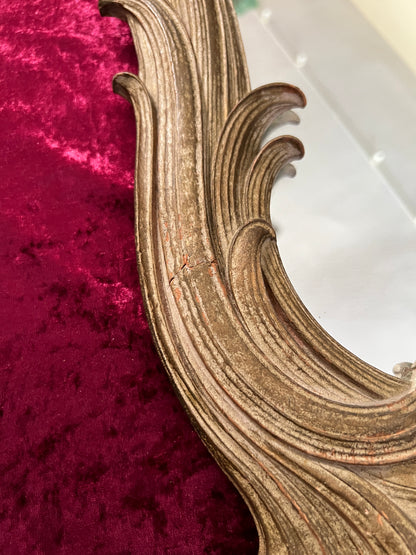 Vintage Syroco Wood Wall Mirror - Ornate Rococo Gold Hued Frame