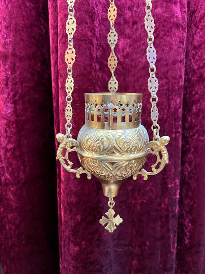 Vintage Religio - Antique Sanctuary Candle Lamp / Incense Censer - Gold and Cherubs