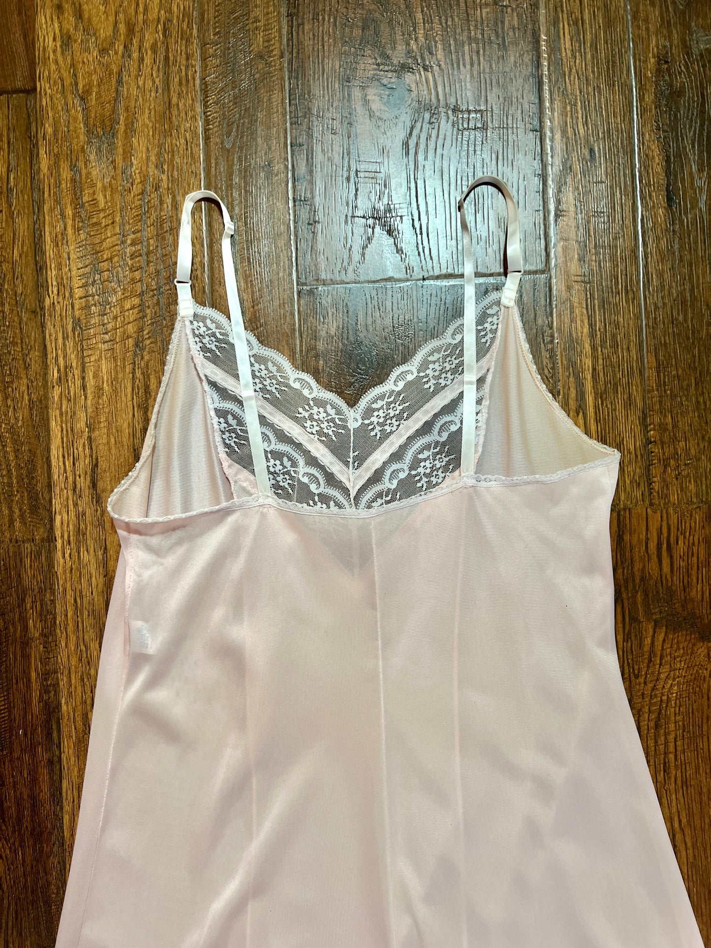 Vintage Silky Dress Slip with  Sheer Lace Yoke - Blush Pink - Body Lites
