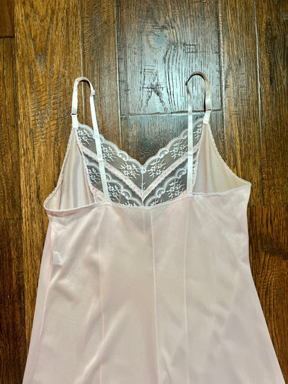 Vintage Silky Dress Slip with  Sheer Lace Yoke - Blush Pink - Body Lites