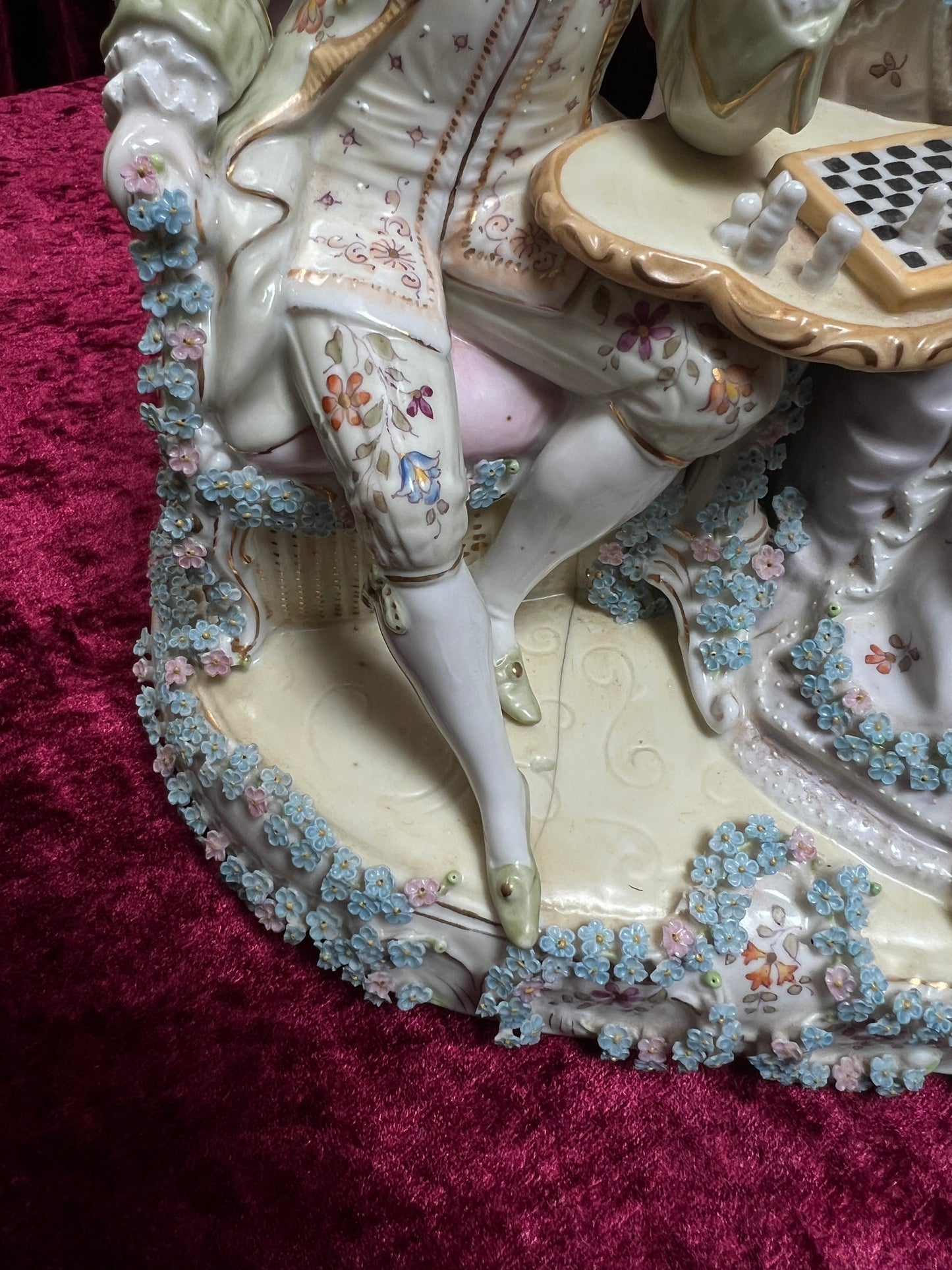 Vintage Porcelain Figurine - Antique Dresden Style Chess Game German Saxe Group