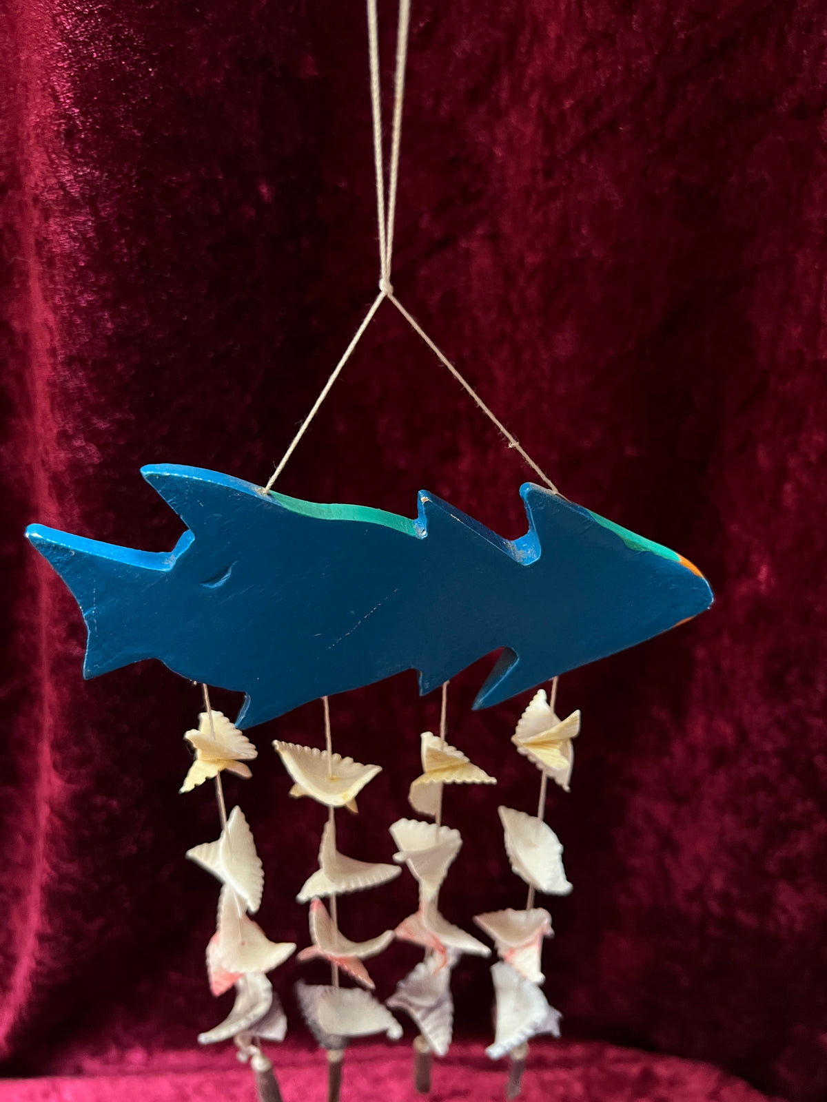 Vintage Wood Fish Wind Chime - Hand Painted Tropical Fish Seashell Mobile
