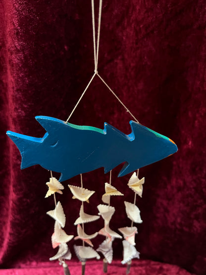 Vintage Wood Fish Wind Chime - Hand Painted Tropical Fish Seashell Mobile