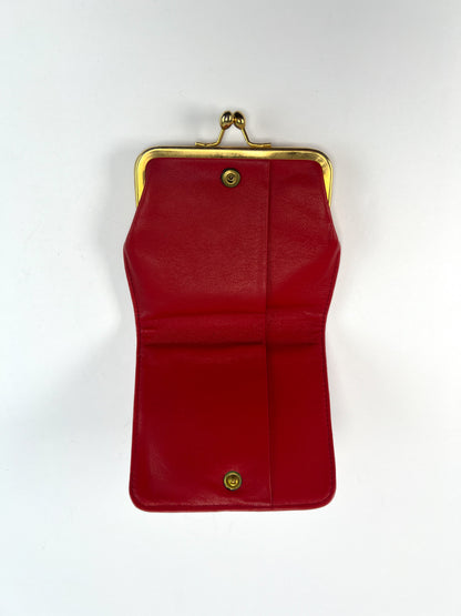 Vintage Wallet - Genuine Leather Bifold - Fire Engine Red - Embossed Gold Fleu-de-Lis