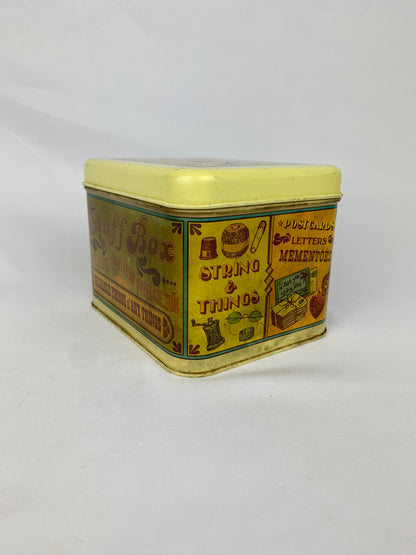 1970s Cheinco Lidded Metal Stuff Box Tin- Vintage Style Advertisement Graphics