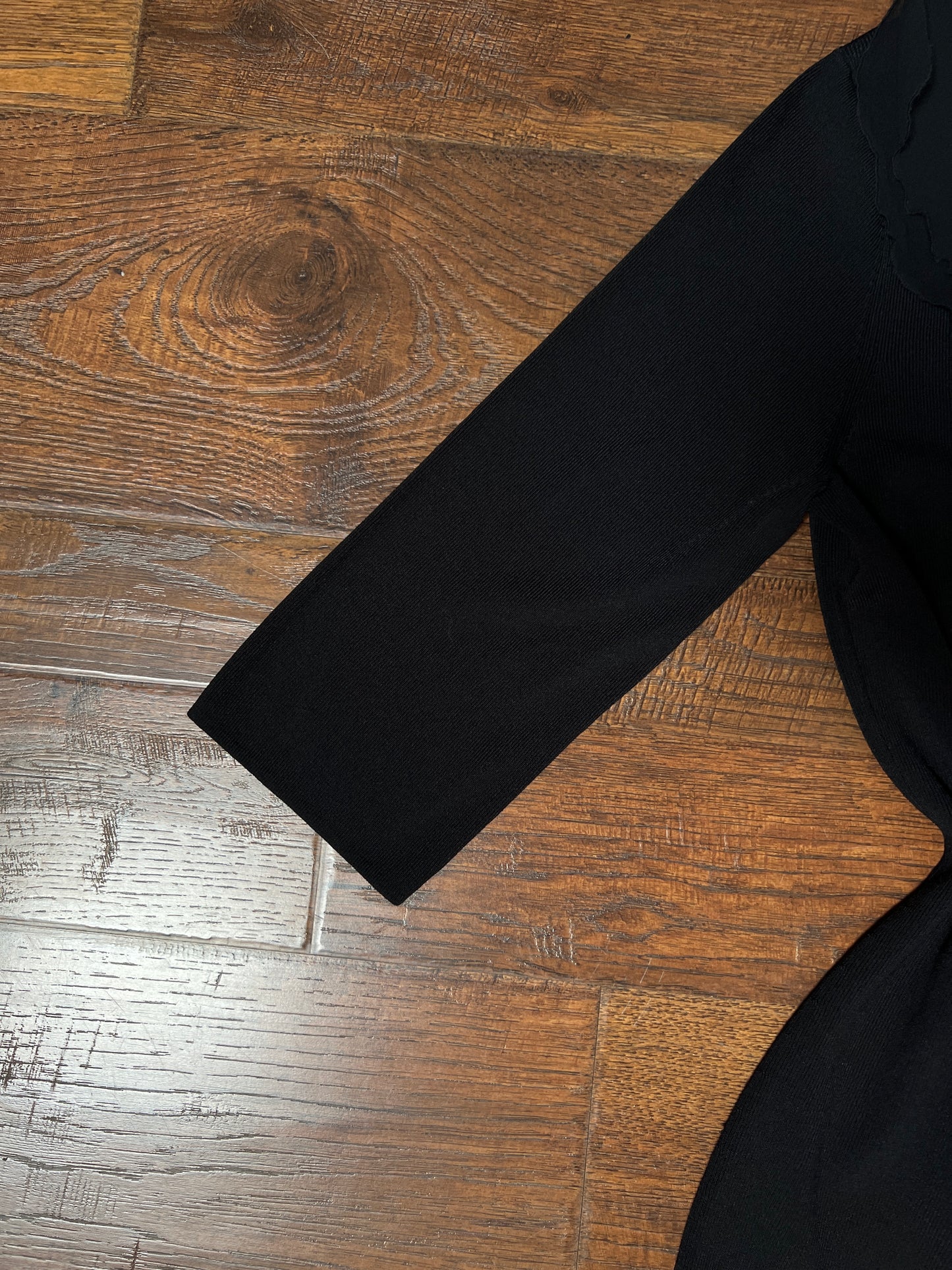 Vintage Cable & Gauge Knit Blouse - Black Ruffle Trim Wrap - Size Large