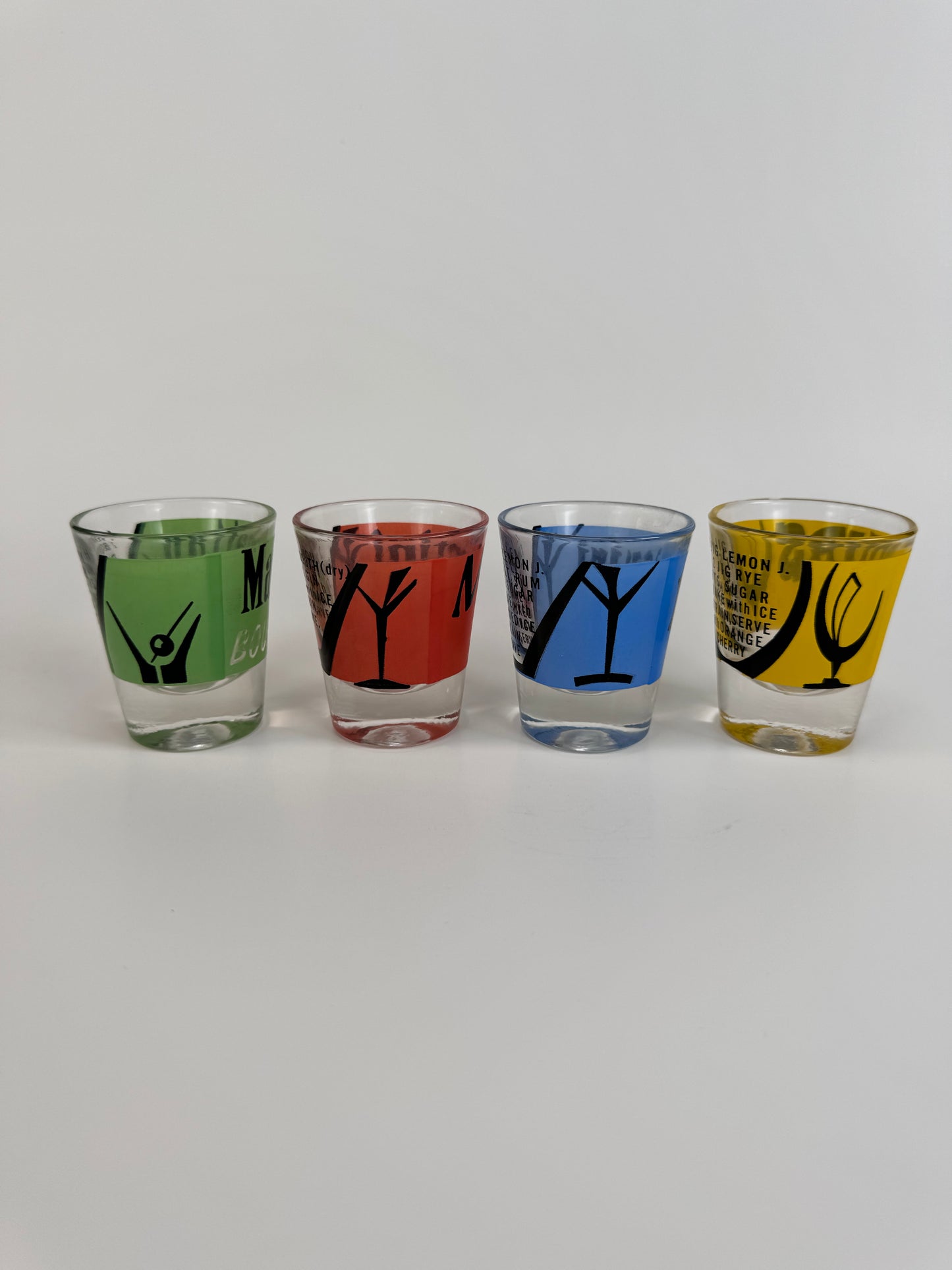 Vintage 1950s Federal Glass Cocktail Recipe Shot Glasses - Set of 4