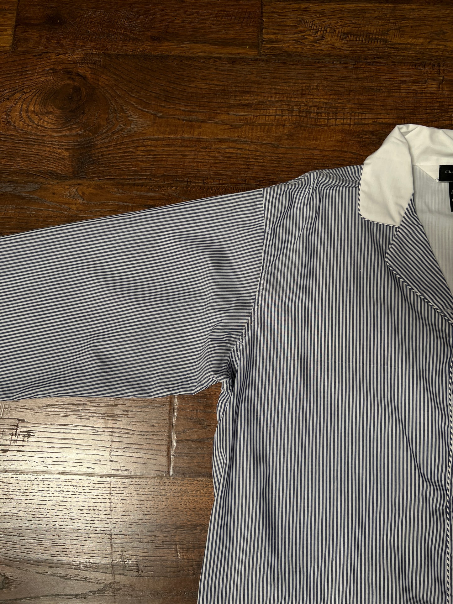 Vintage Christian Dior Monsieur Cotton Blend Pajama Shirt - Blue Pinstripe Top - X-Large