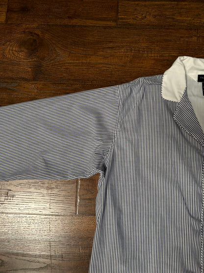 Vintage Christian Dior Monsieur Cotton Blend Pajama Shirt - Blue Pinstripe Top - X-Large