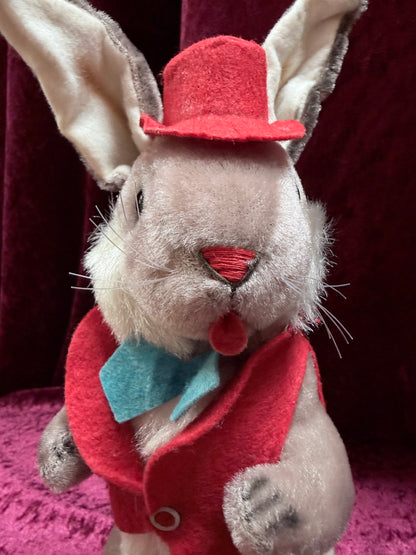 Vintage 1950s Gund Plush Rabbit Music Box – “Rock-a-Bye Baby” + Felt Outfit