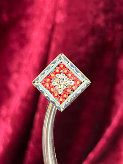 Vintage Jewelry - Brooch - Italian Micro Mosaic - Floral Tile - Dark Blue and Red - Made In Italy