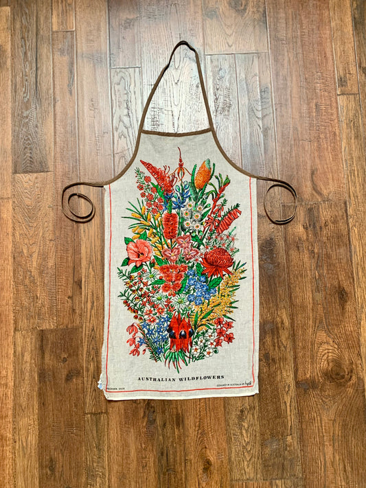 Vintage Linen Apron - Australian Wildflowers by Heil - Made In Holland