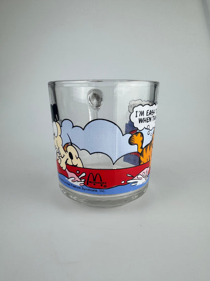 Vintage Garfield and Odie in Canoe McDonalds Clear Glass Mug