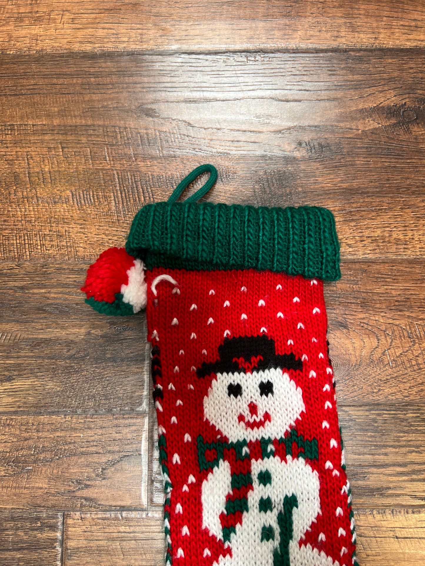 Vintage Christmas - Knit Stocking - Snowman on Red