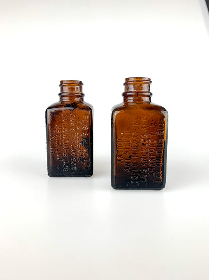 Antique Miniature Amber Glass Poison Bottles - Antrol Ant Killer - Set of 2