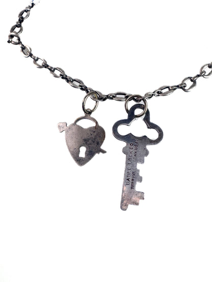 Vintage Necklace - Key and Heart Shaped Lock -  Collar Length 16" Chain