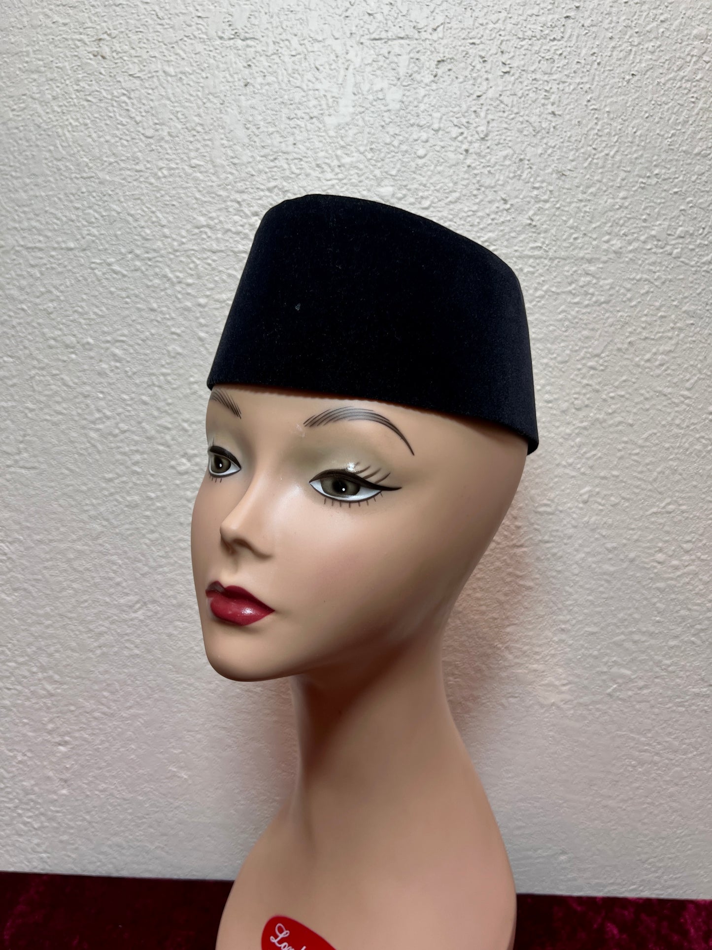 Vintage Accessories - Taqiyah / Kufi Hat - Black Short Pile Lyon Velvet - 22 1/2"