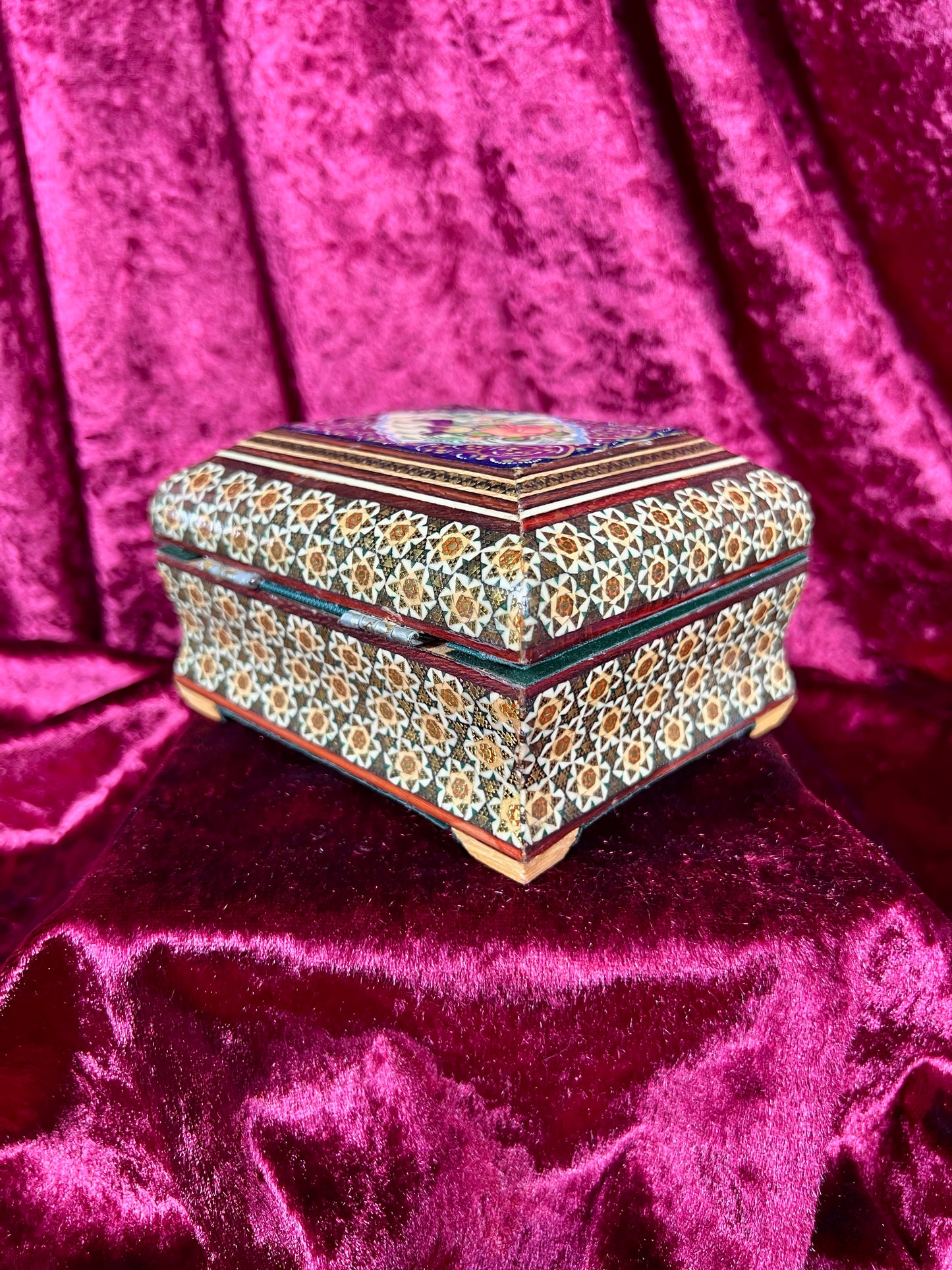 Vintage Vanity - Jewelry Box - Persian Khatam Blue Bird