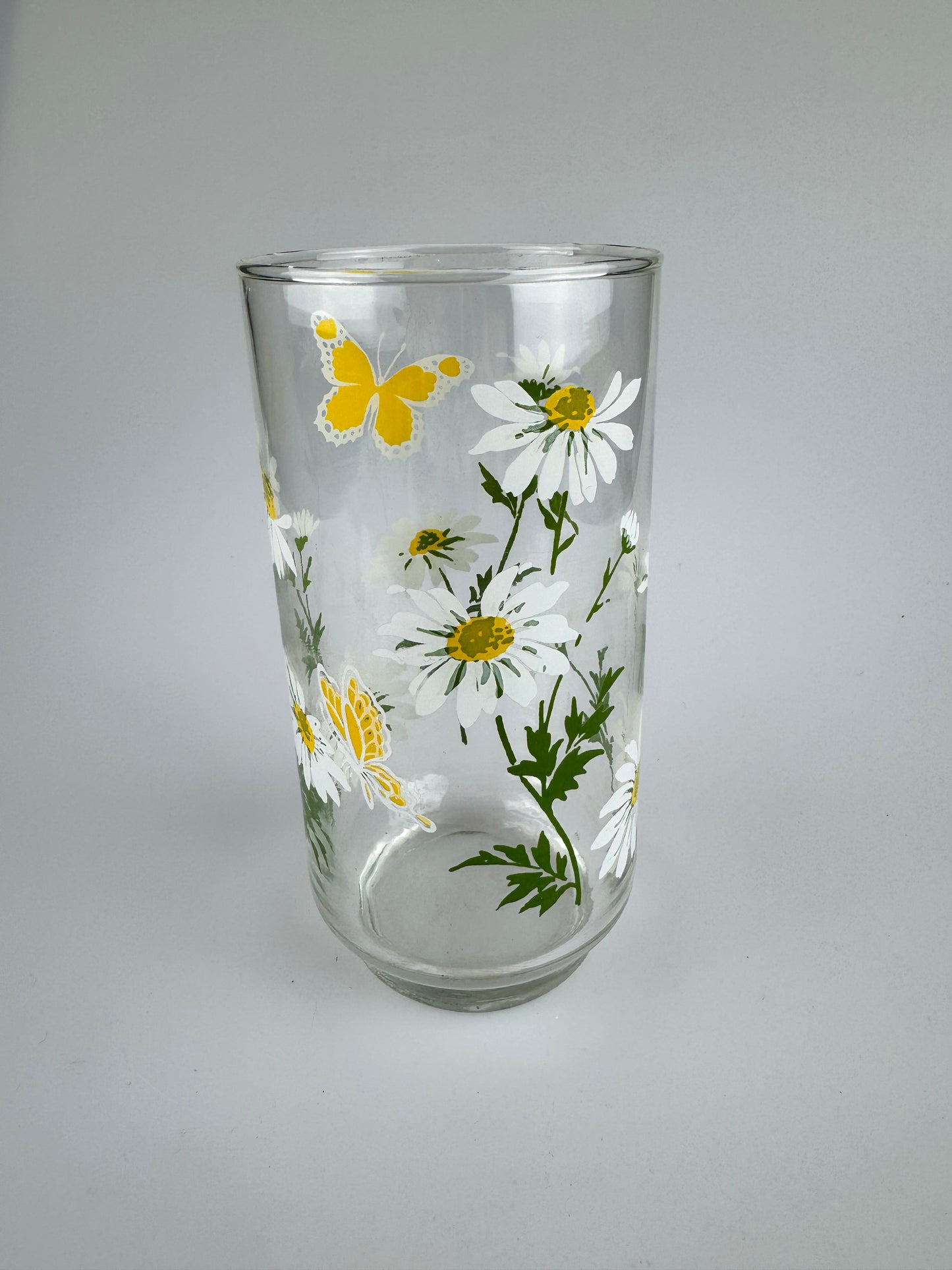 Vintage Libbey Glass Company Yellow Daisies & Butterfly Glass