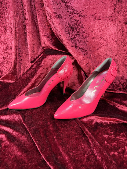Vintage Shoes - Nina Brand - Hot Pink Leather Pumps - Genuine Leather Made in Spain - Size 7.5 - 1980s Style
