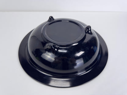 Vintage Footed Black Pressed Glass Bowl - Floral Trellis Decorative Pattern