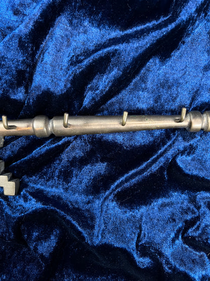 Vintage Brass Key Holder - Oversized Skeleton Key Five Hook Wall Rack