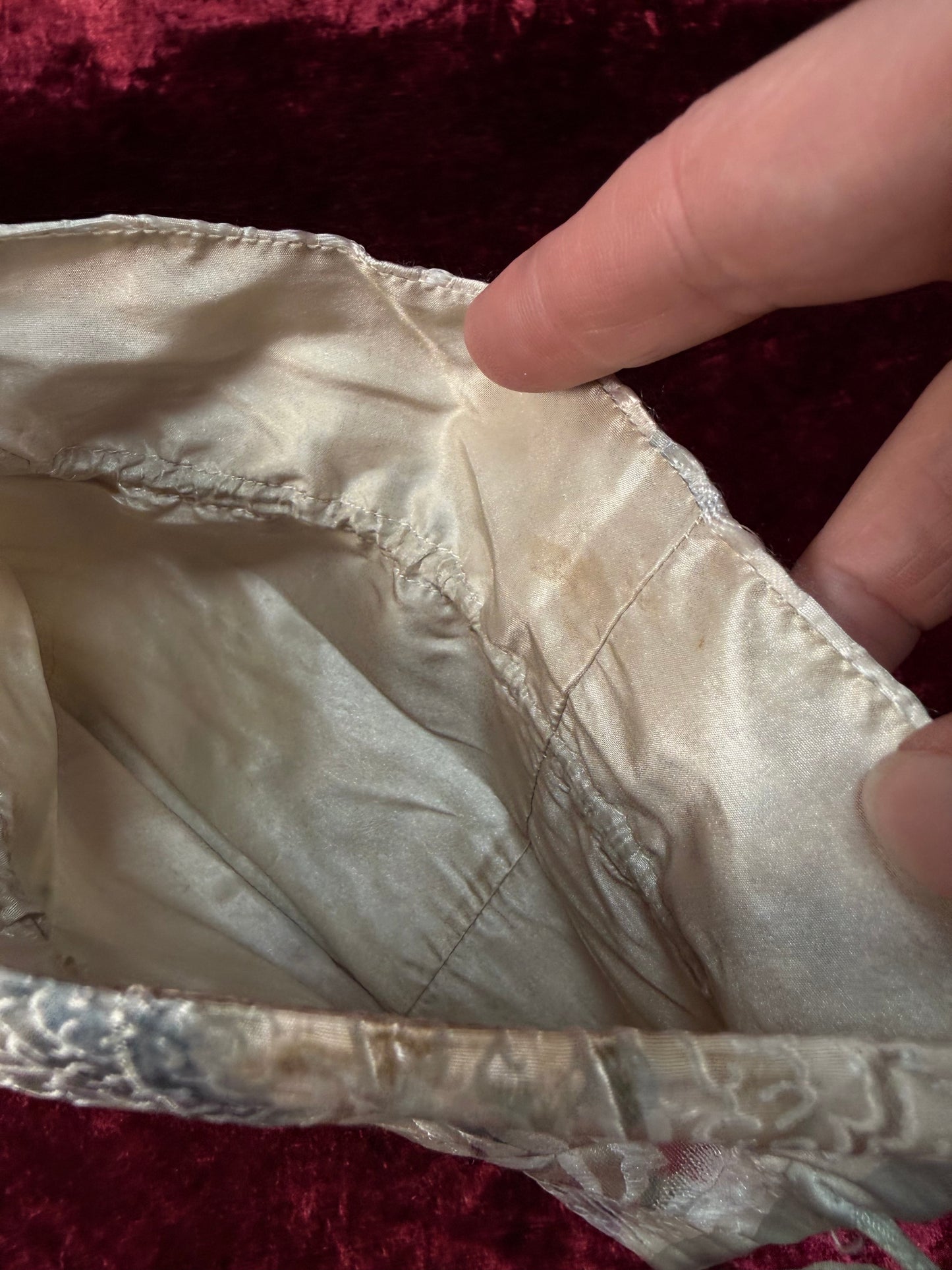 Vintage Satin Floral Drawstring Pouch – Pastel Jacquard Lingerie Bag