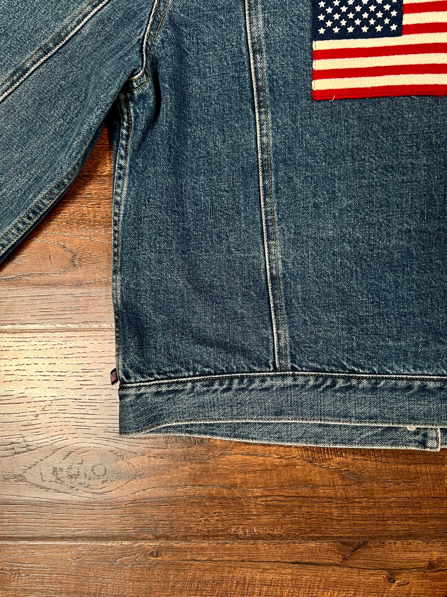 Vintage Cotton Denim Jacket - Polo Ralph Lauren American Flag Applique - Size X-Large