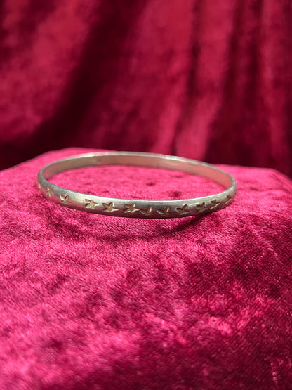 Vintage Jewelry - Bangle Bracelet - 925 Sterling Silver - Stamped Stars