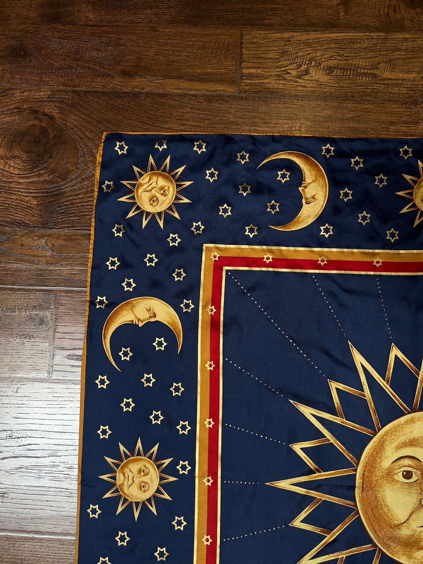 Vintage Winterthur 100% Silk Scarf - Celestial Sun Moon Whimsigoth Print