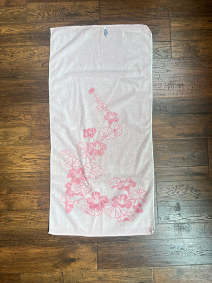 Vintage Linens - Terry Cloth Hand Towel Set - Vining Morning Glory Flowers - Baby Pink - 100% Cotton