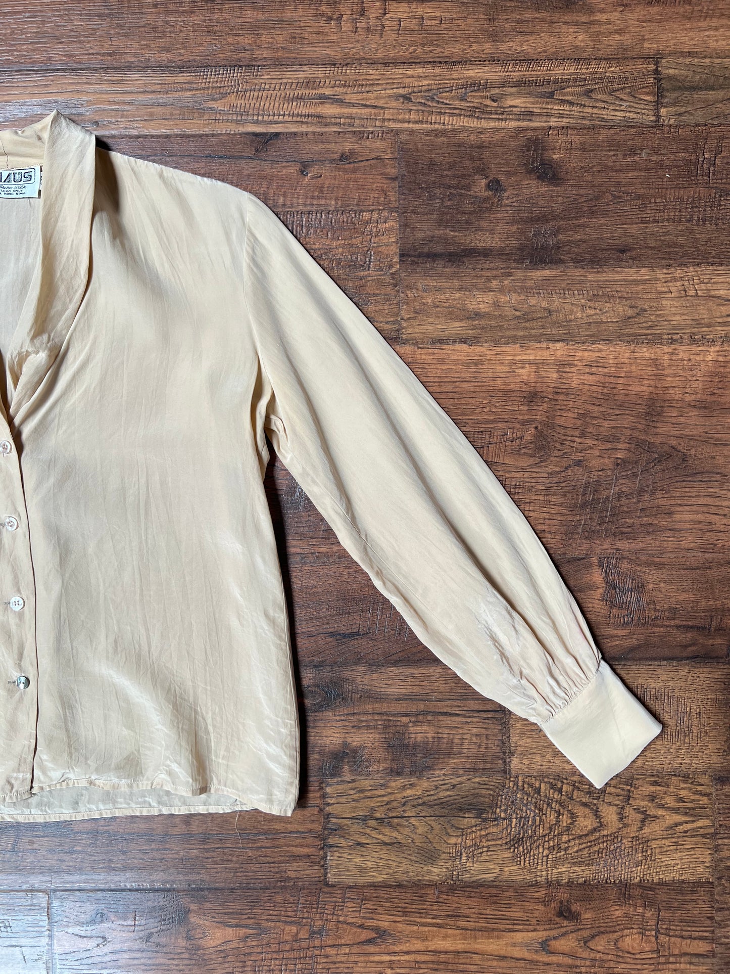 Vintage Clothing - Button Up 100% Silk Shirt - Tan - Chaus - Medium