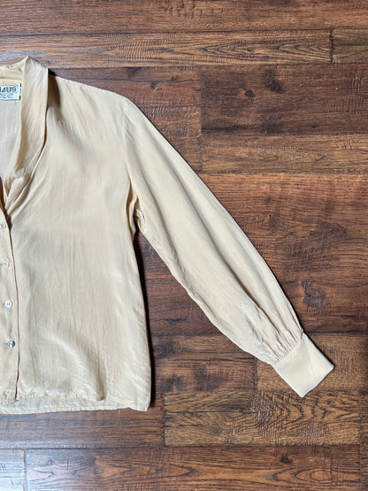 Vintage Clothing - Button Up 100% Silk Shirt - Tan - Chaus - Medium