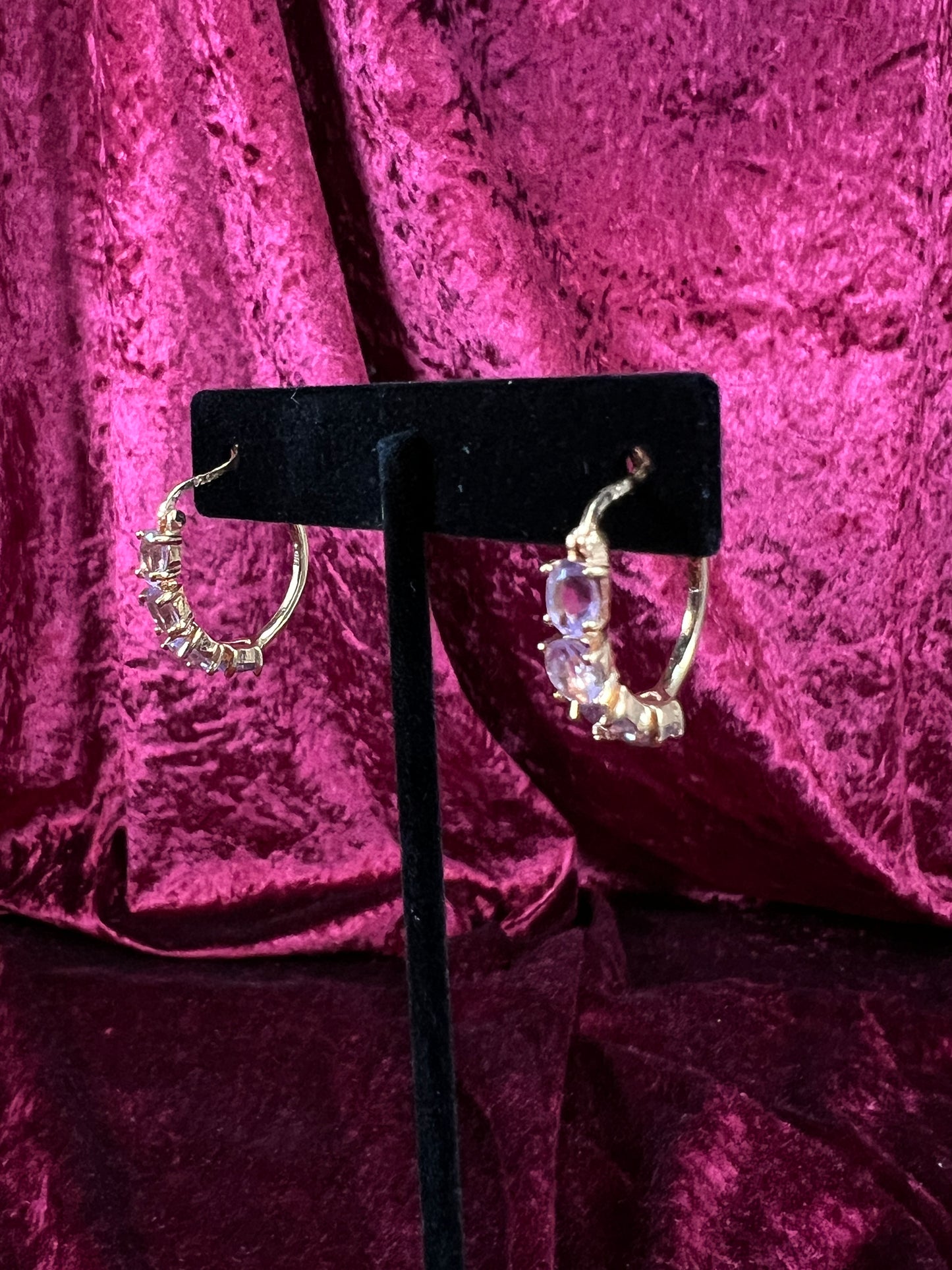 Vintage Gold Plated 925 Silver Hoop Earrings – Oval Faceted Pink Topaz Gemstones