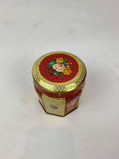 Vintage Scribbans-Kemp London Bakery Red Floral & Gold Lattice Decorative Tin