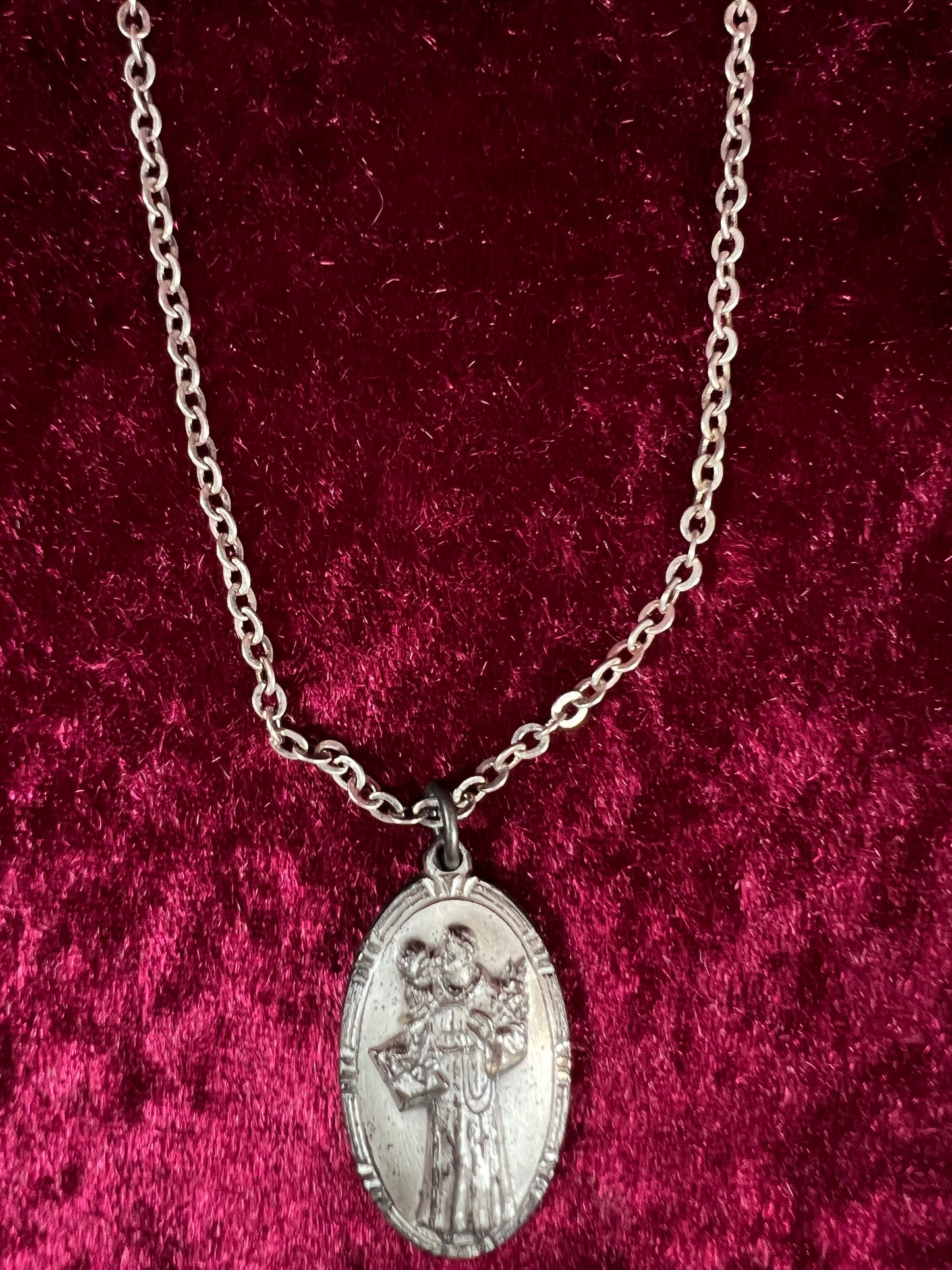 Vintage Sterling Silver Saint Christopher Necklace - Religious Medal Pendant