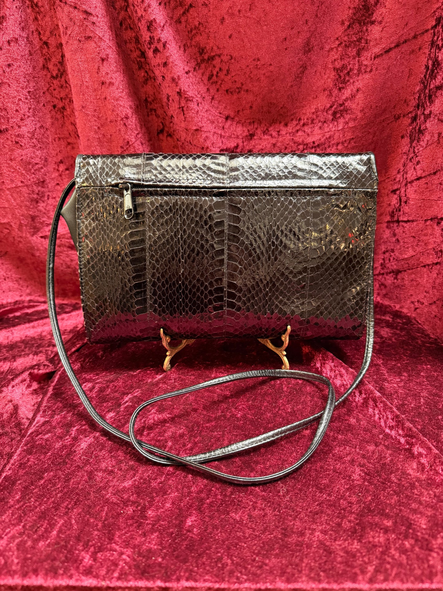 Vintage Accessories - Crossbody Evening Purse - Genuine Black Snakeskin - Jennifer Moore