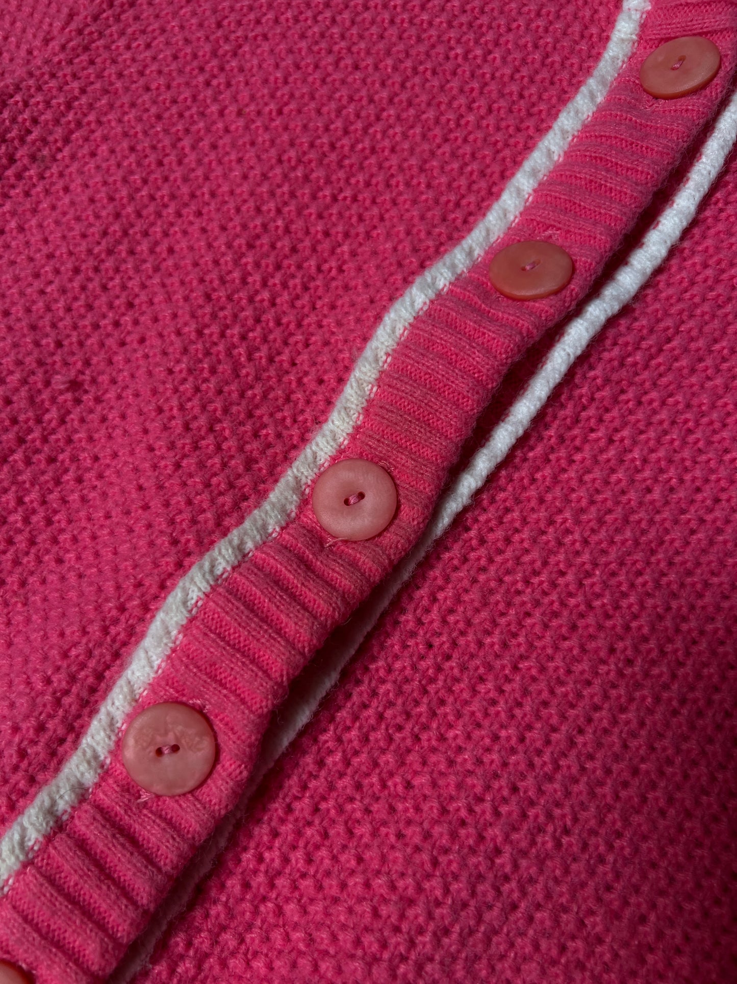Vintage Catalina Knit Cardigan - Bubblegum Pink White Trim Button Front Sweater - Small