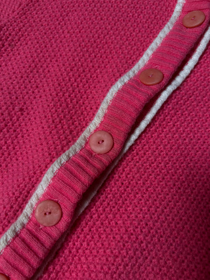 Vintage Catalina Knit Cardigan - Bubblegum Pink White Trim Button Front Sweater - Small