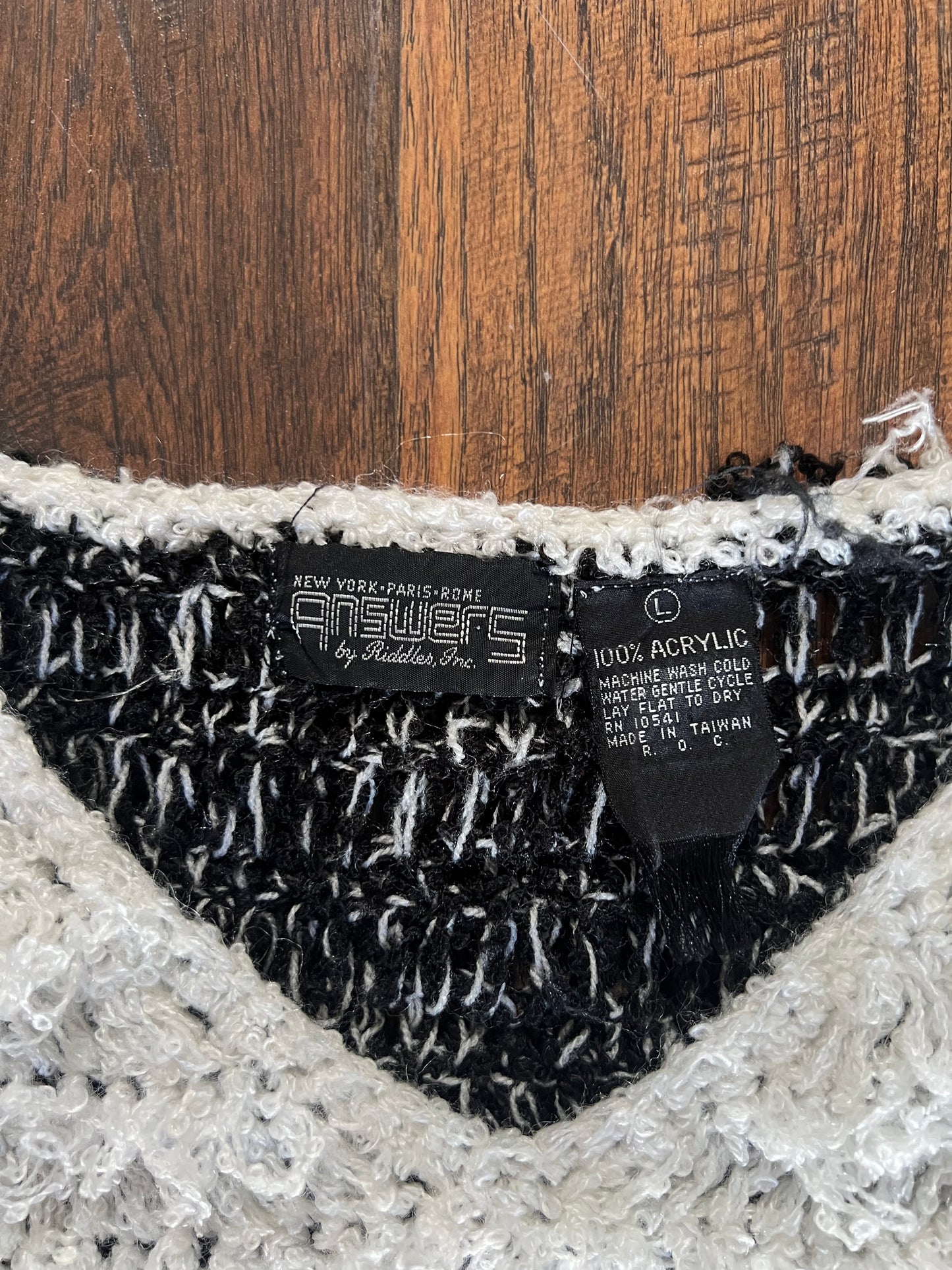Vintage Clothing - Shag Knit Sweater - Black and White - Large - Answers by Riddles Inc.