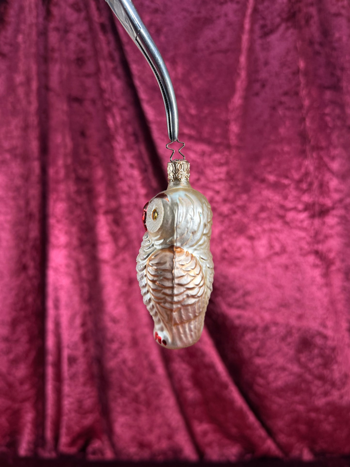 Vintage Christmas - Handblown Glass Ornament - Glitter Owl - Inge Glas - Germany